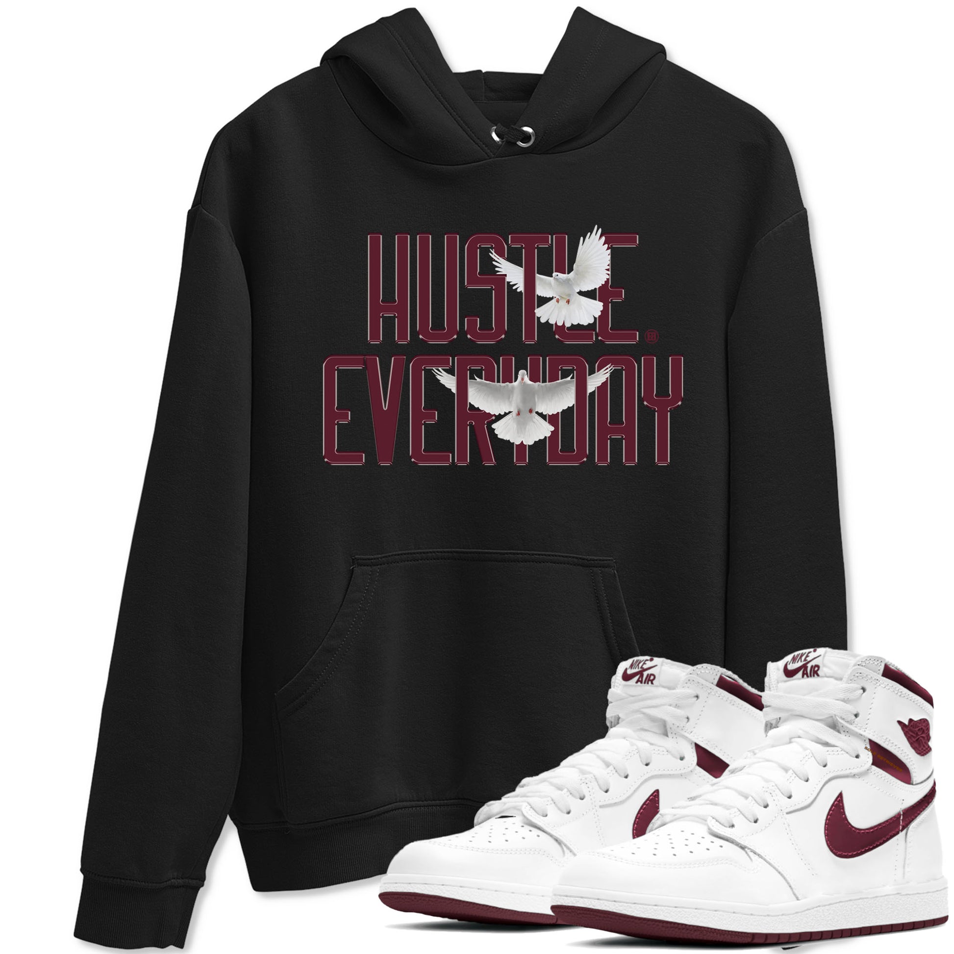 AJ1 Metallic Burgundy shirt to match jordans Daily Hustle sneaker tees streetwear brand Air Jordan 1 Metallic Burgundy SNRT Sneaker Release Tees unisex cotton Black 1 crew neck shirt