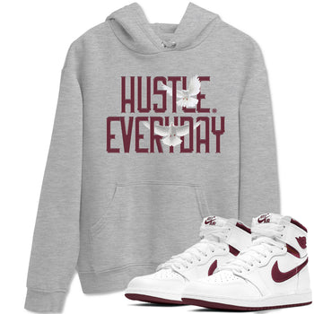 AJ1 Metallic Burgundy shirt to match jordans Daily Hustle sneaker tees streetwear brand Air Jordan 1 Metallic Burgundy SNRT Sneaker Release Tees unisex cotton Heather Grey 1 crew neck shirt