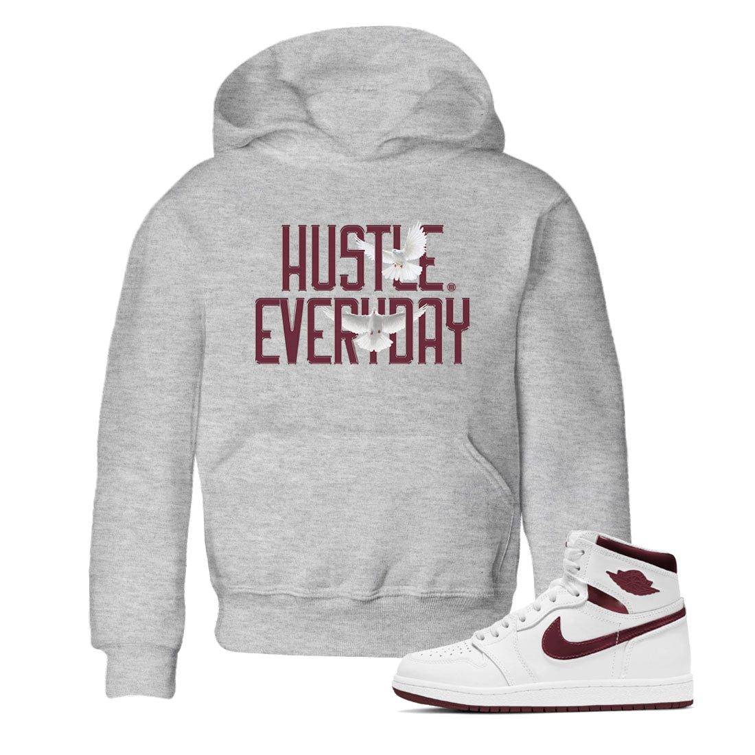 AJ1 Metallic Burgundy shirt to match jordans Daily Hustle sneaker tees streetwear brand Air Jordan 1 Metallic Burgundy SNRT sneaker release tees baby toddler Heather Grey 1 cotton Shirt