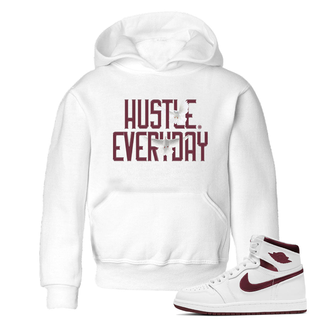 AJ1 Metallic Burgundy shirt to match jordans Daily Hustle sneaker tees streetwear brand Air Jordan 1 Metallic Burgundy SNRT sneaker release tees baby toddler White 1 cotton Shirt
