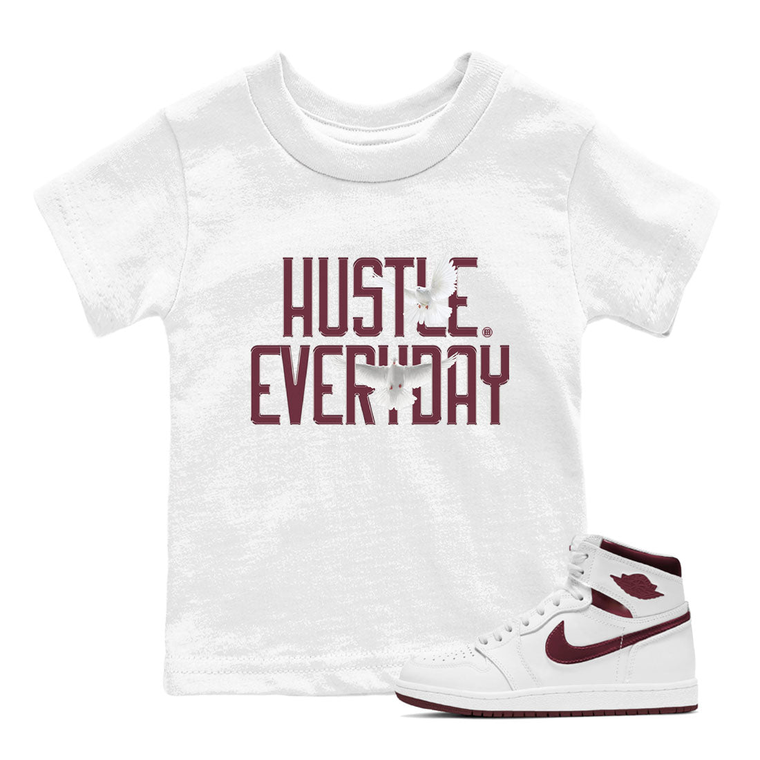 AJ1 Metallic Burgundy shirt to match jordans Daily Hustle sneaker tees streetwear brand Air Jordan 1 Metallic Burgundy SNRT sneaker release tees baby toddler White 1 cotton Shirt