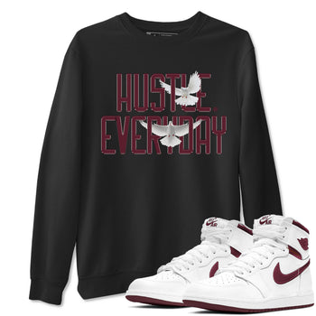 AJ1 Metallic Burgundy shirt to match jordans Daily Hustle sneaker tees streetwear brand Air Jordan 1 Metallic Burgundy SNRT Sneaker Release Tees unisex cotton Black 1 crew neck shirt