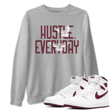 AJ1 Metallic Burgundy shirt to match jordans Daily Hustle sneaker tees streetwear brand Air Jordan 1 Metallic Burgundy SNRT Sneaker Release Tees unisex cotton Heather Grey 1 crew neck shirt