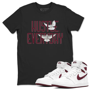 AJ1 Metallic Burgundy shirt to match jordans Daily Hustle sneaker tees streetwear brand Air Jordan 1 Metallic Burgundy SNRT Sneaker Release Tees unisex cotton Black 1 crew neck shirt
