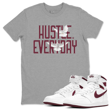 AJ1 Metallic Burgundy shirt to match jordans Daily Hustle sneaker tees streetwear brand Air Jordan 1 Metallic Burgundy SNRT Sneaker Release Tees unisex cotton Heather Grey 1 crew neck shirt