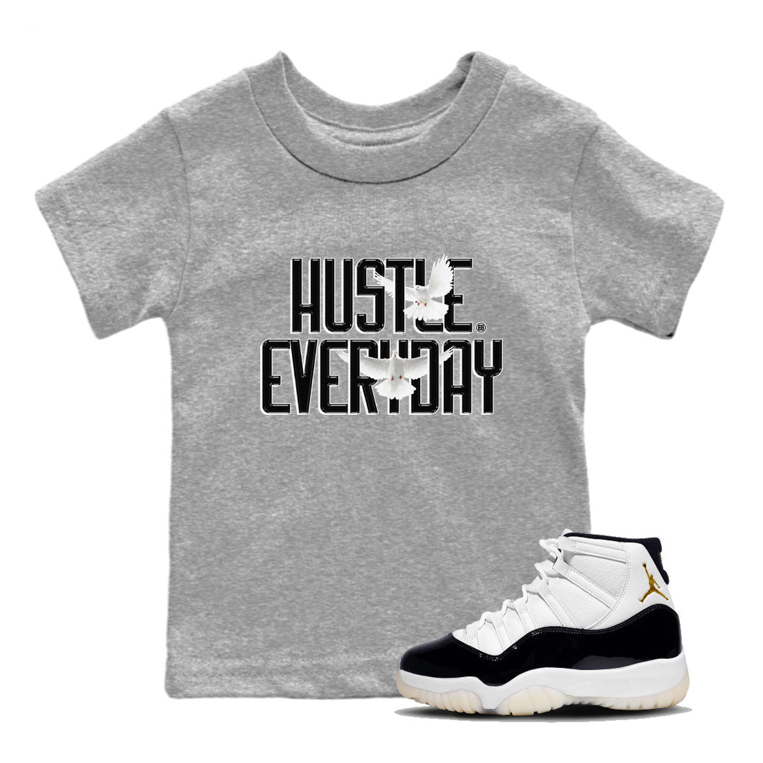 AJ11 Gratitude sneaker shirt to match jordans Daily Hustle sneaker tees Air Jordan 11 Gratitude SNRT Sneaker Release Tees Baby Toddler Heather Grey 1 T-Shirt