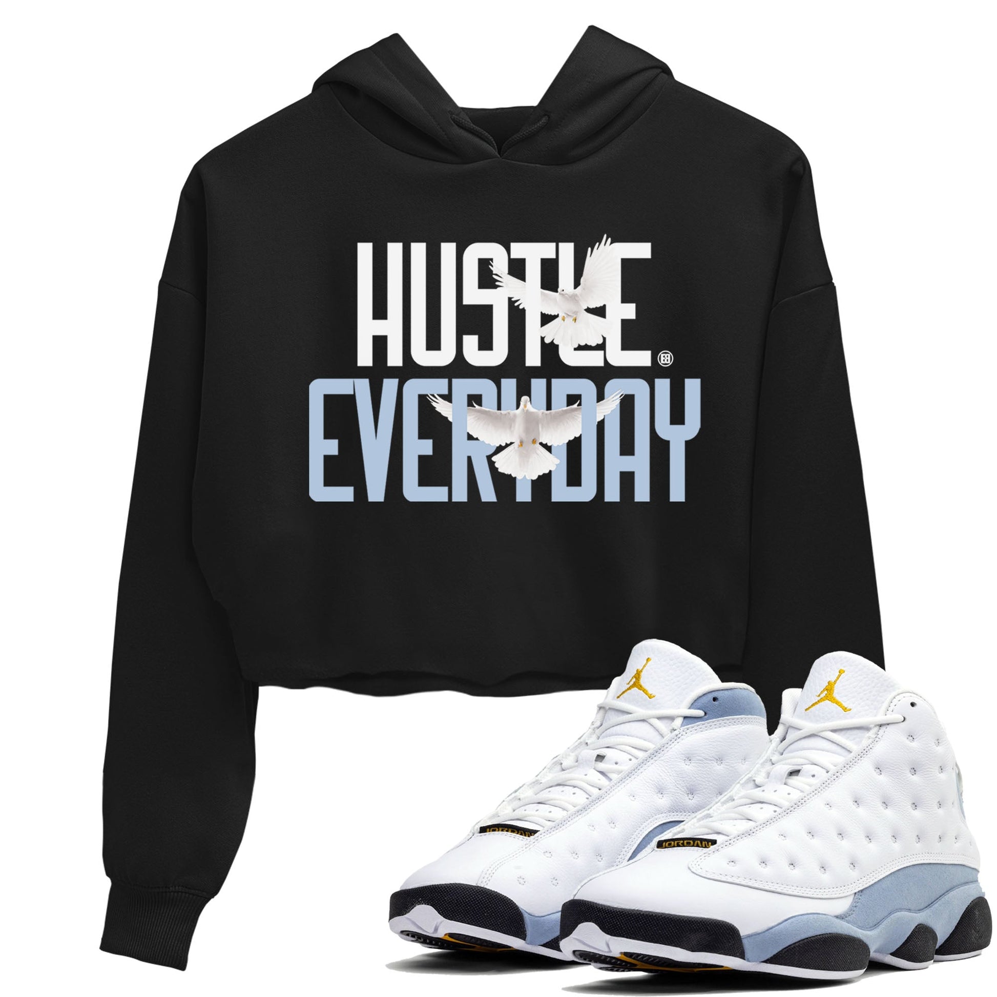13s Blue Grey shirt to match jordans Daily Hustle sneaker tees Air Jordan 13 Blue Grey SNRT Sneaker Release Tees Black 1 crop length shirt