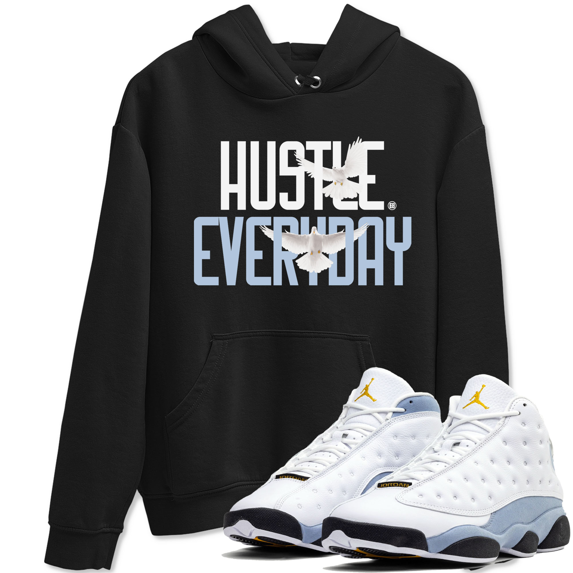 13s Blue Grey shirt to match jordans Daily Hustle sneaker tees Air Jordan 13 Blue Grey SNRT Sneaker Release Tees unisex cotton Black 1 crew neck shirt