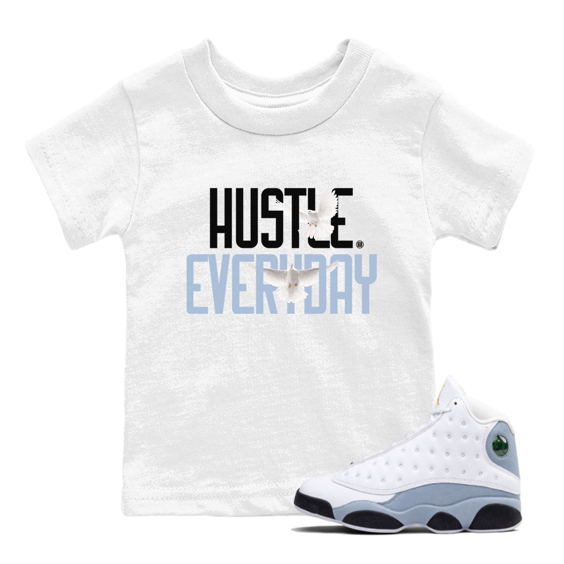 13s Blue Grey shirt to match jordans Daily Hustle sneaker tees Air Jordan 13 Blue Grey SNRT sneaker release tees baby toddler White 1 cotton Shirt