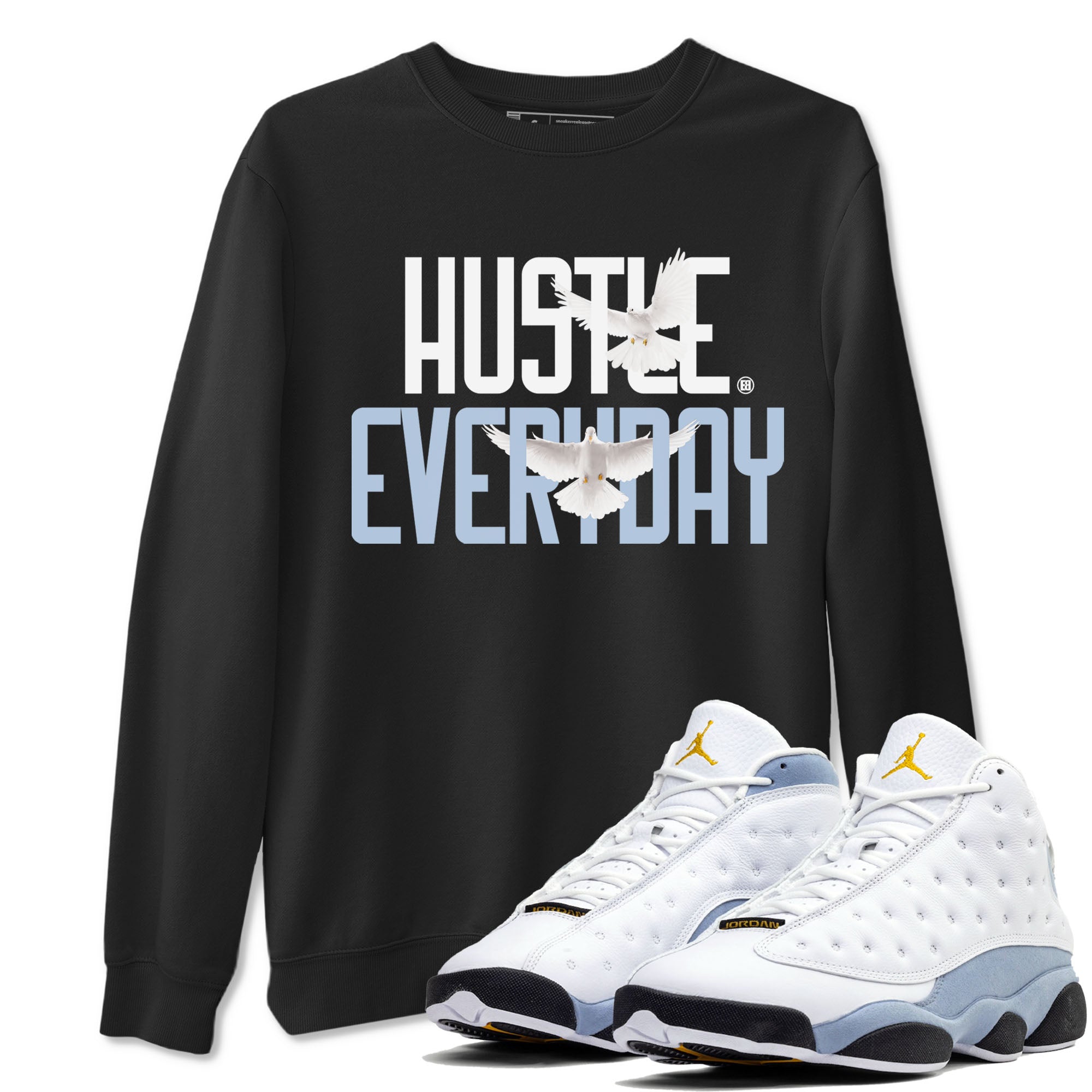 13s Blue Grey shirt to match jordans Daily Hustle sneaker tees Air Jordan 13 Blue Grey SNRT Sneaker Release Tees unisex cotton Black 1 crew neck shirt