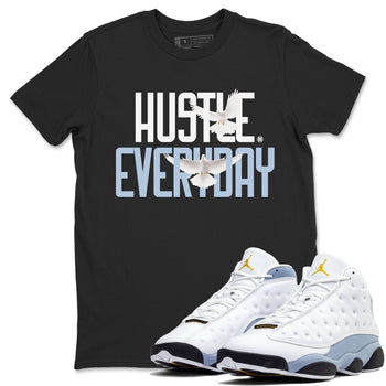 13s Blue Grey shirt to match jordans Daily Hustle sneaker tees Air Jordan 13 Blue Grey SNRT Sneaker Release Tees unisex cotton Black 1 crew neck shirt