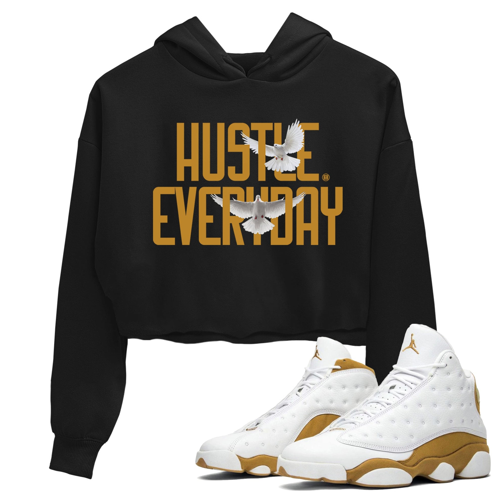 Air Jordan 13 Retro Wheat Sneaker Matching Clothes Daily Hustle Sneaker TeesAJ13 Wheat SNRT Sneaker Release Tees Crop T-Shirts Black 1