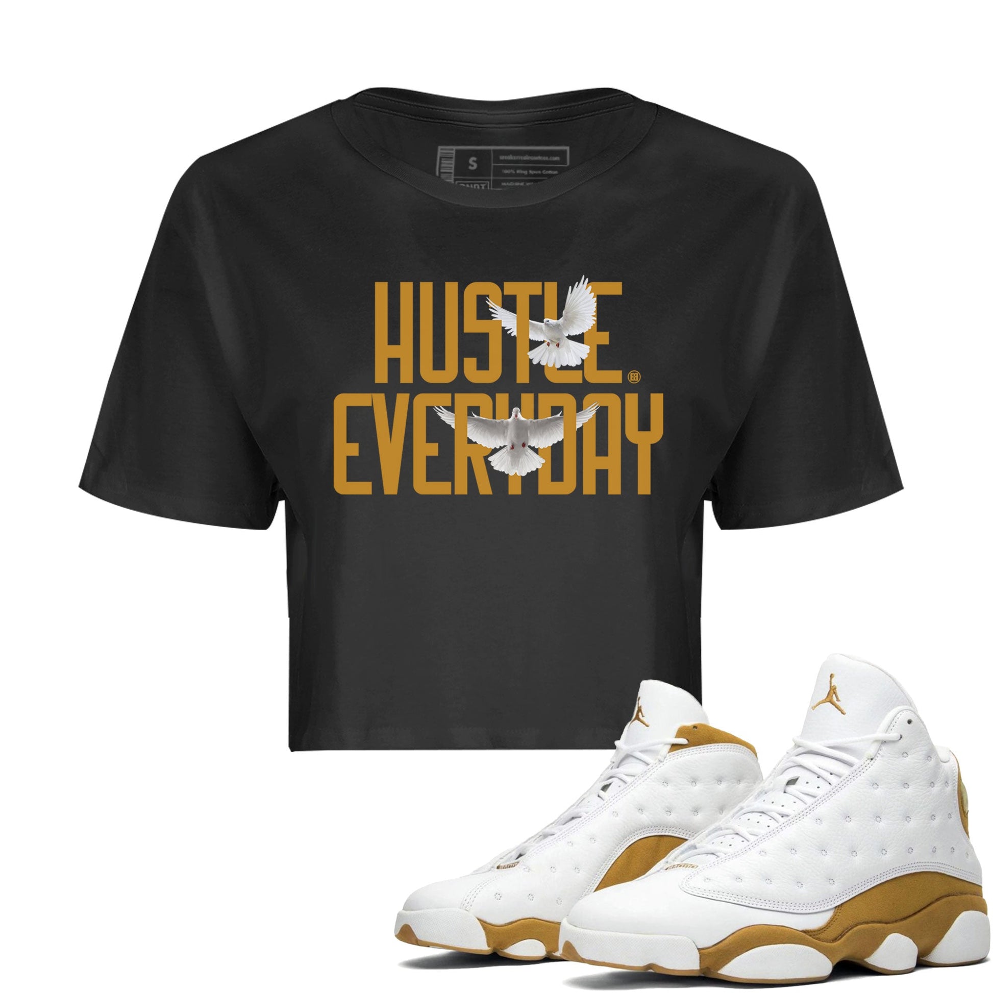 Air Jordan 13 Retro Wheat Sneaker Matching Clothes Daily Hustle Sneaker TeesAJ13 Wheat SNRT Sneaker Release Tees Crop T-Shirts Black 1