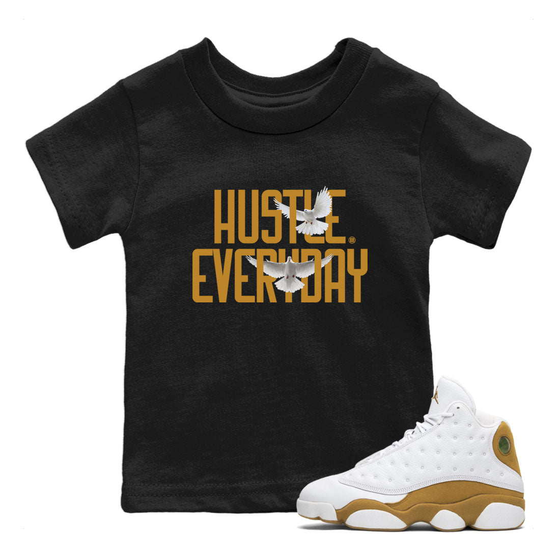 Air Jordan 13 Retro Wheat Sneaker Matching Clothes Daily Hustle Sneaker Tees Air Jordan 13 Wheat SNRT Sneaker Release Tees Kids and Baby Youth Shirts Black 1