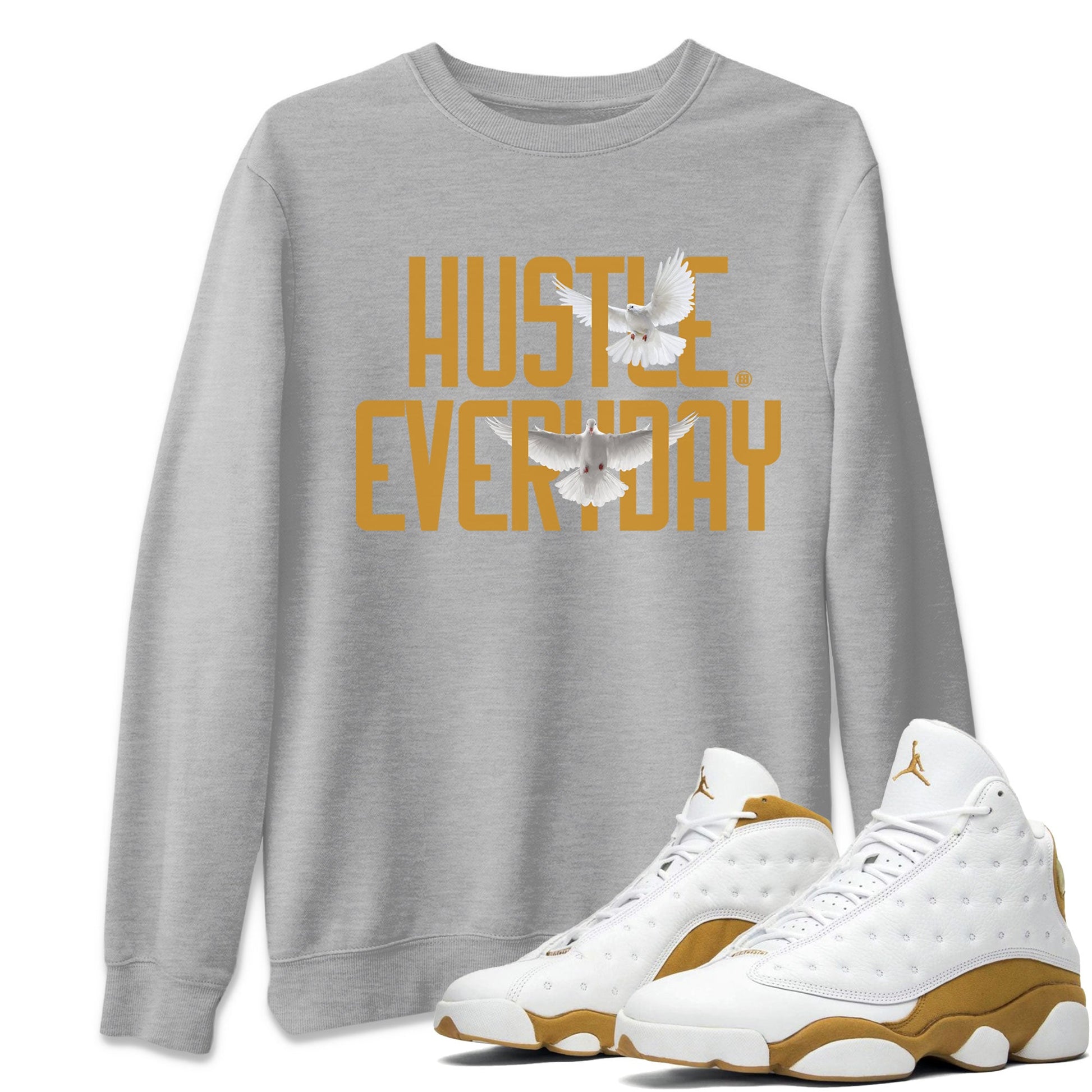 Air Jordan 13 Retro Wheat Sneaker Matching Clothes Daily Hustle Sneaker Tees Air Jordan 13 Wheat SNRT Sneaker Release Tees Unisex Shirts Heather Grey 1