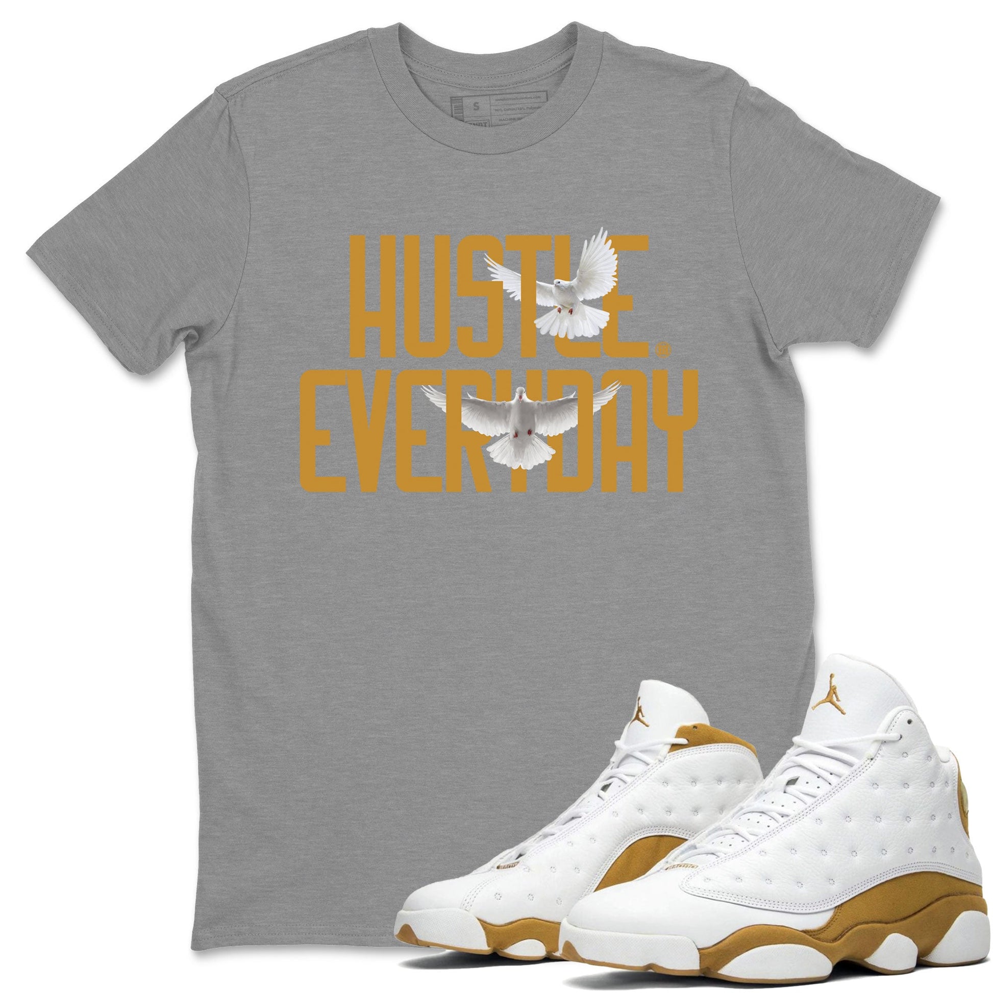 Air Jordan 13 Retro Wheat Sneaker Matching Clothes Daily Hustle Sneaker Tees Air Jordan 13 Wheat SNRT Sneaker Release Tees Unisex Shirts Heather Grey 1