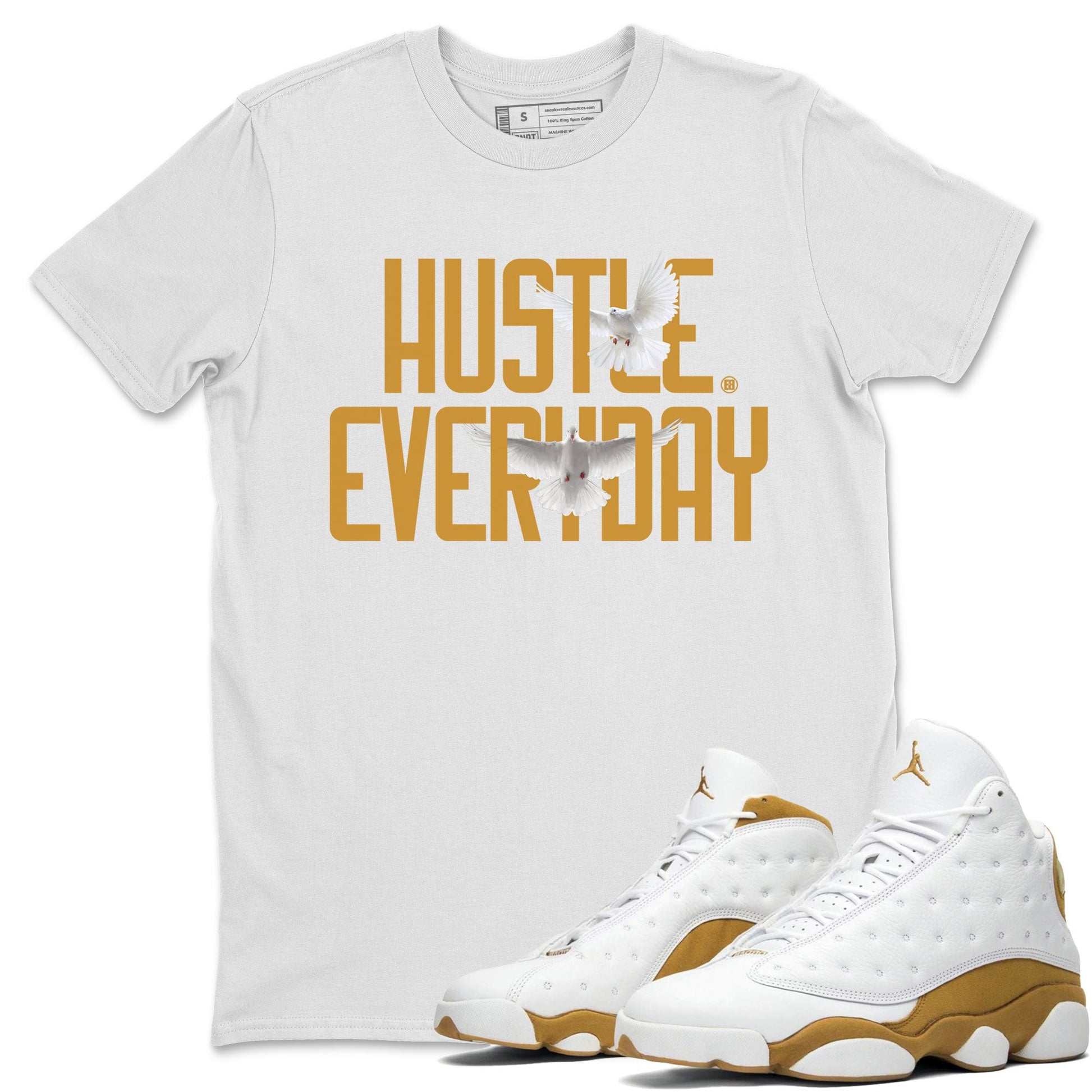 Air Jordan 13 Retro Wheat Sneaker Matching Clothes Daily Hustle Sneaker Tees Air Jordan 13 Wheat SNRT Sneaker Release Tees Unisex Shirts White 1