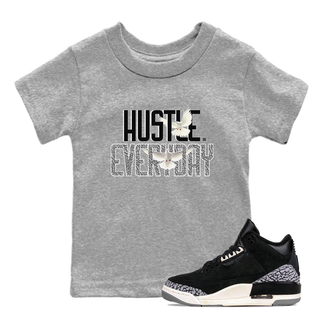 Air Jordan 3 Off Noir shirt to match jordans Daily Hustle sneaker tees Air Jordan 3 Retro Off Noir SNRT Sneaker Tees Baby Toddler Heather Grey 1 T-Shirt
