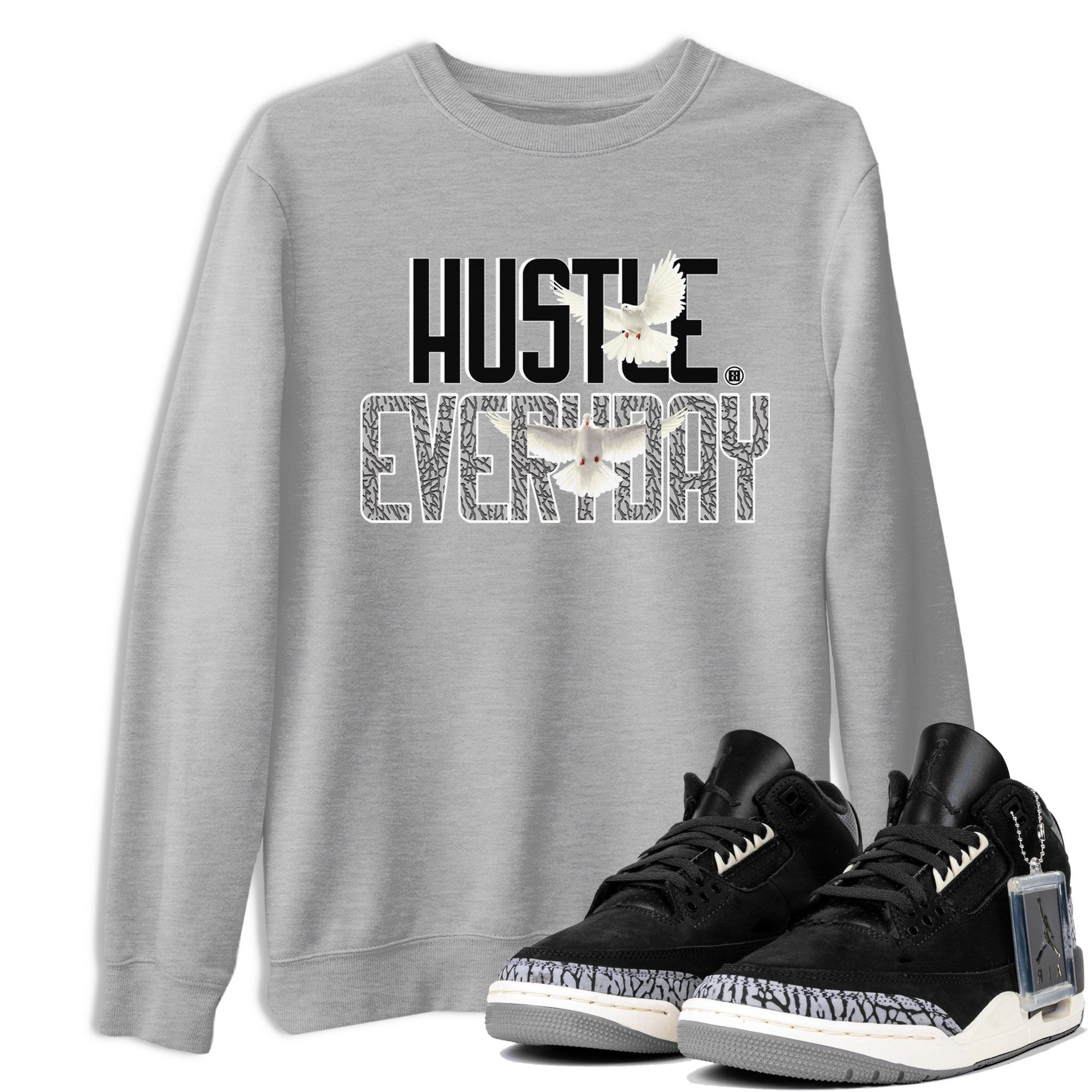 Air Jordan 3 Off Noir shirt to match jordans Daily Hustle sneaker tees Air Jordan 3 Retro Off Noir SNRT Sneaker Tees Unisex Heather Grey 1 T-Shirt