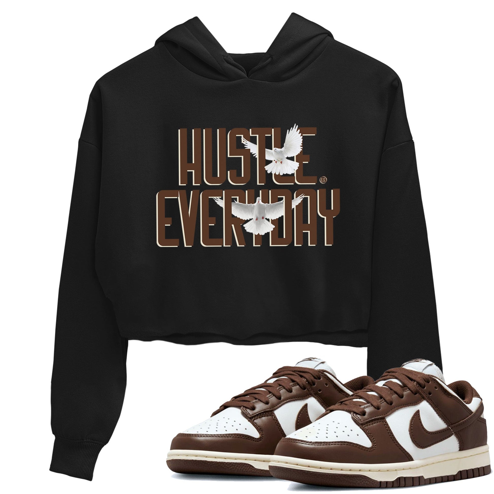 Dunk Low WMNS Cacao Wow sneaker shirt to match jordans Daily Hustle sneaker tees Dunk Cacao Wow SNRT Sneaker Release Tees Black 1 Crop T-Shirt