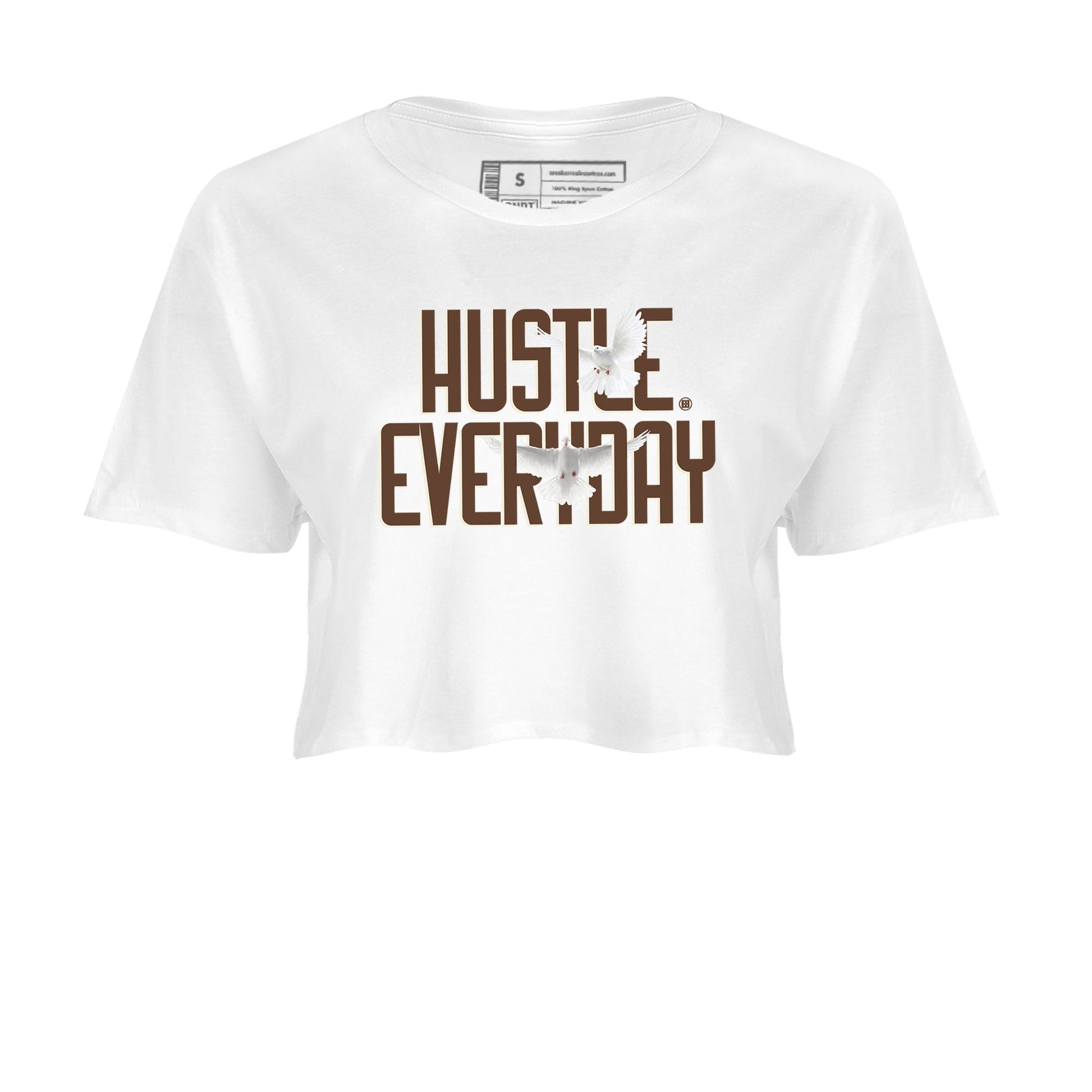 Dunk Low WMNS Cacao Wow sneaker shirt to match jordans Daily Hustle sneaker tees Dunk Cacao Wow SNRT Sneaker Release Tees White 2 Crop T-Shirt