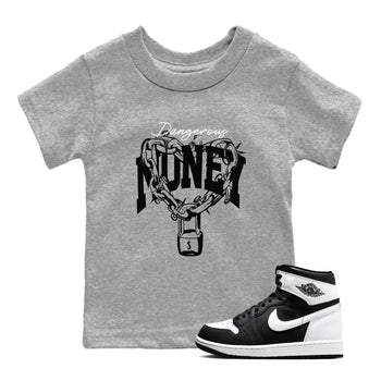 Air Jordan 1 High OG Black White shirt to match jordans Dangerous Money sneaker tees 1s Black White SNRT Sneaker Release Tees Streetwear baby toddler Heather Grey 1 cotton Shirt