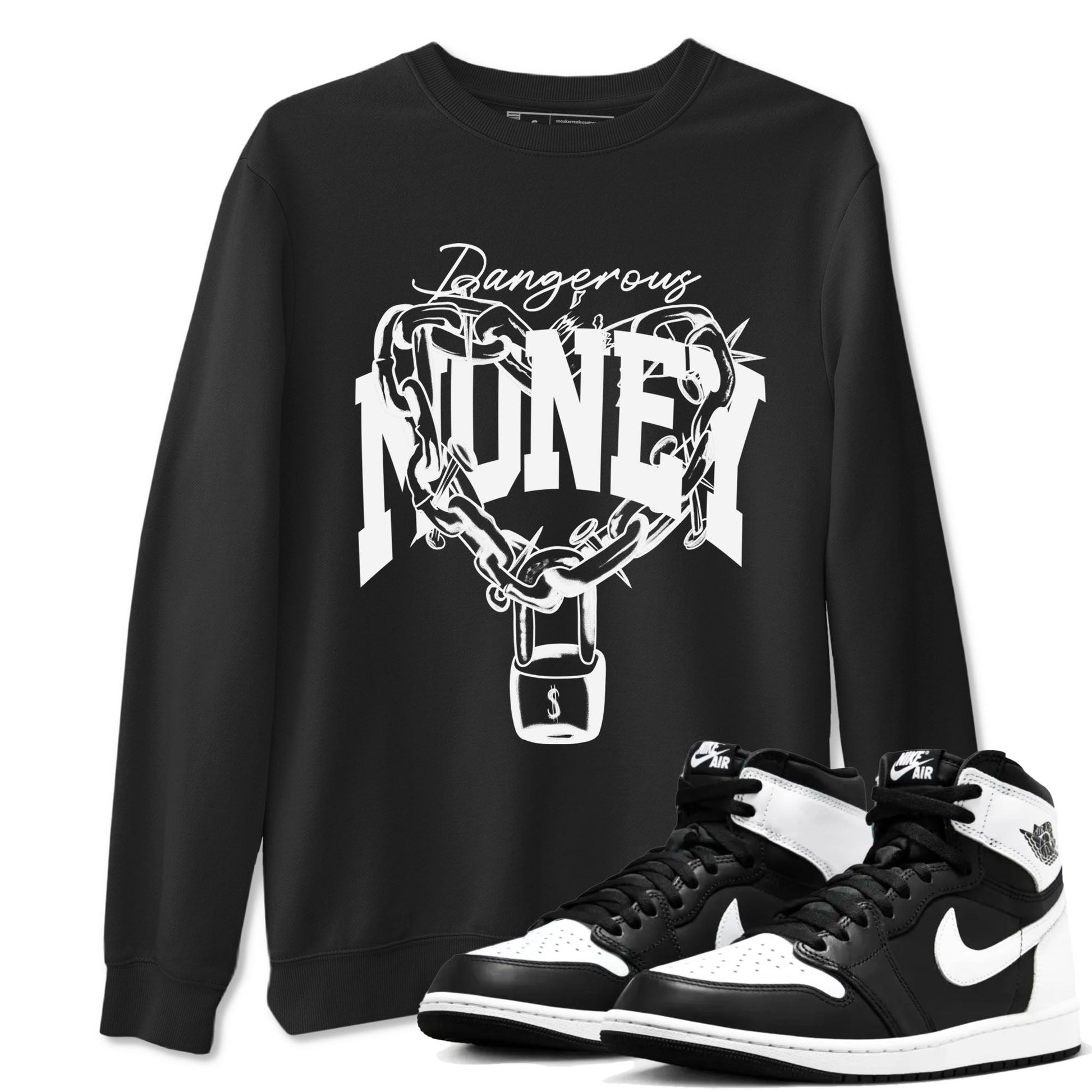 Air Jordan 1 High OG Black White shirt to match jordans Dangerous Money sneaker tees 1s Black White SNRT Sneaker Release Tees Streetwear unisex cotton Black 1 crew neck shirt