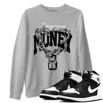 Air Jordan 1 High OG Black White shirt to match jordans Dangerous Money sneaker tees 1s Black White SNRT Sneaker Release Tees Streetwear unisex cotton Heather Grey 1 crew neck shirt