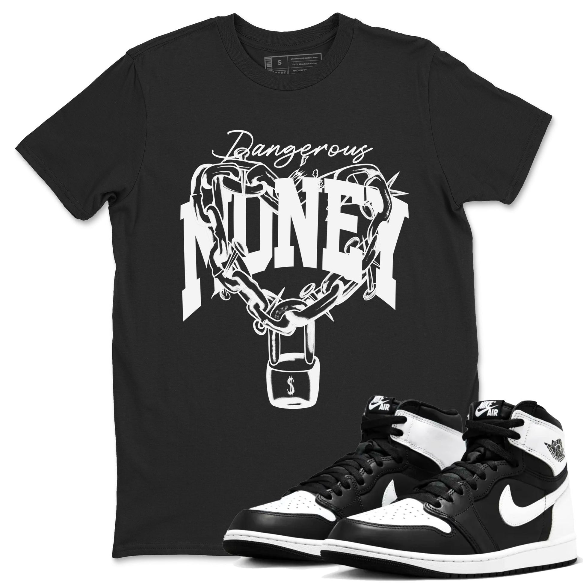 Air Jordan 1 High OG Black White shirt to match jordans Dangerous Money sneaker tees 1s Black White SNRT Sneaker Release Tees Streetwear unisex cotton Black 1 crew neck shirt