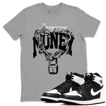 Air Jordan 1 High OG Black White shirt to match jordans Dangerous Money sneaker tees 1s Black White SNRT Sneaker Release Tees Streetwear unisex cotton Heather Grey 1 crew neck shirt
