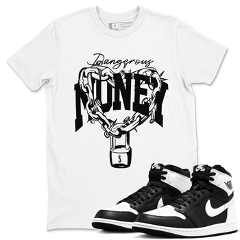 Air Jordan 1 High OG Black White shirt to match jordans Dangerous Money sneaker tees 1s Black White SNRT Sneaker Release Tees Streetwear unisex cotton White 1 crew neck shirt