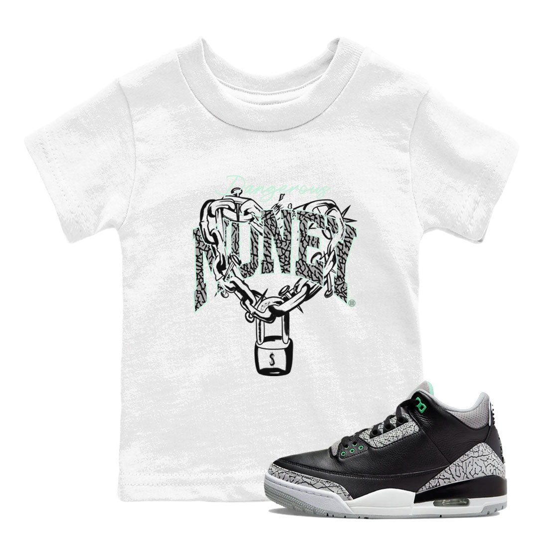 3s Green Glow shirt to match jordans Dangerous Money sneaker tees Air Jordan 3 Retro Green Glow SNRT sneaker release tees baby toddler White 1 cotton Shirt