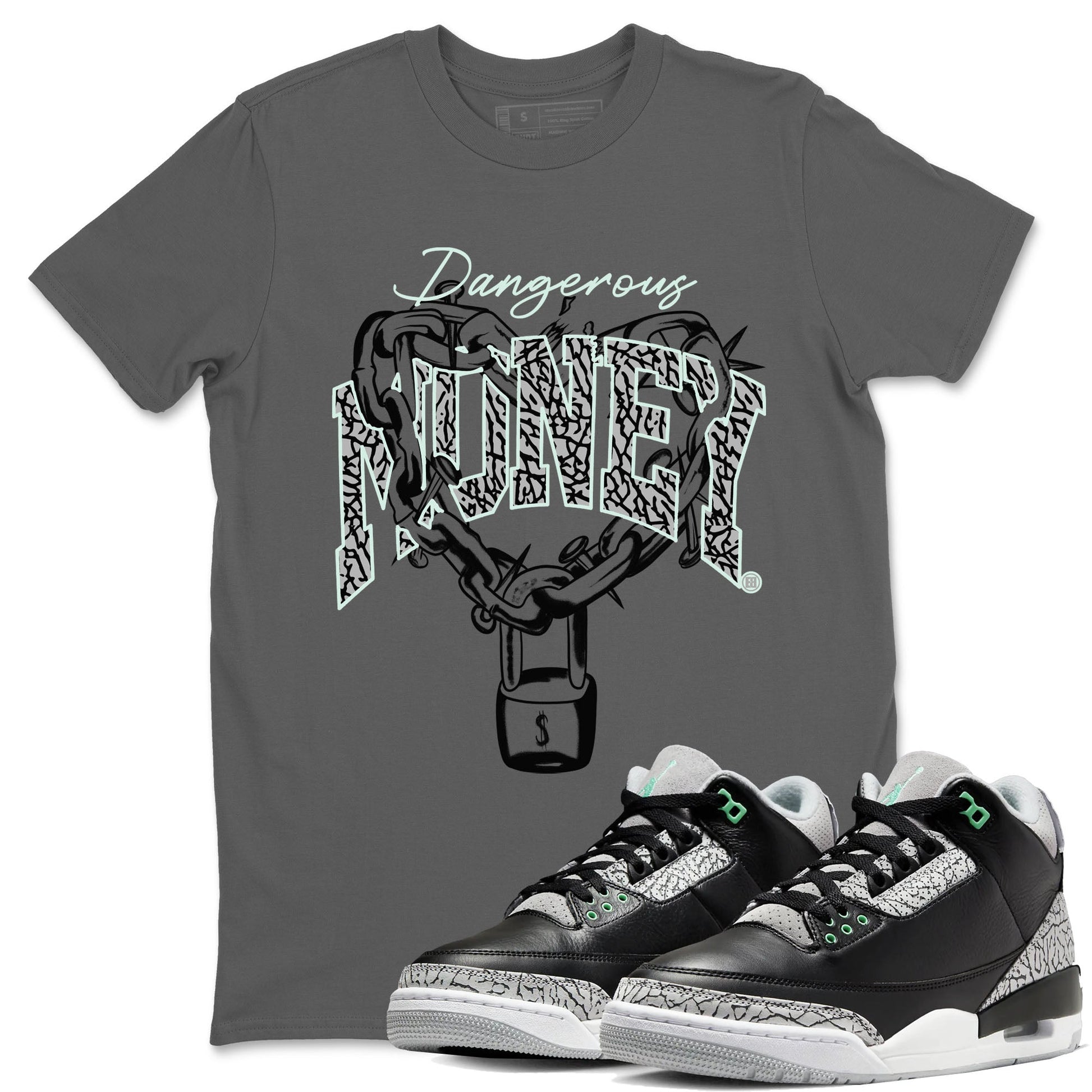 3s Green Glow shirt to match jordans Dangerous Money sneaker tees Air Jordan 3 Retro Green Glow SNRT Sneaker Release Tees unisex cotton Cool Grey 1 crew neck shirt