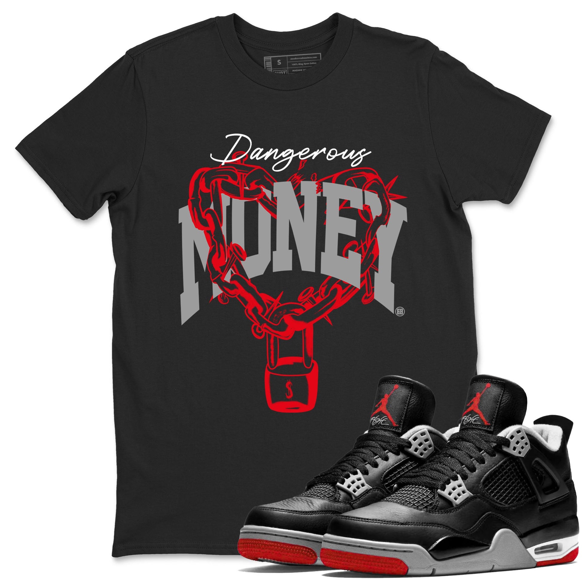 4s Bred Reimagined shirt to match jordans Dangerous Money sneaker tees Air Jordan 4 Bred Reimagined SNRT Sneaker Release Tees Streetwear unisex cotton Black 1 crew neck shirt