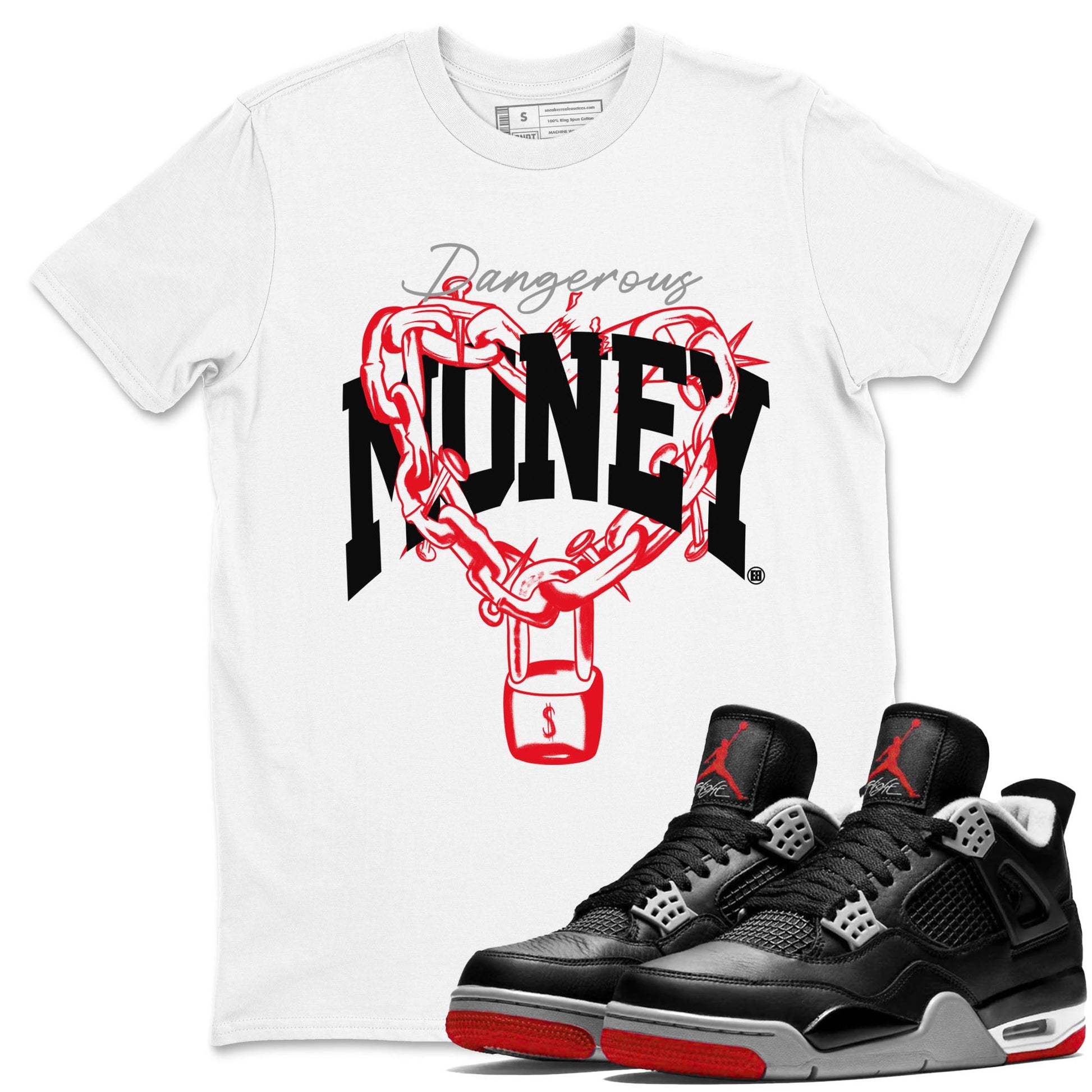 4s Bred Reimagined shirt to match jordans Dangerous Money sneaker tees Air Jordan 4 Bred Reimagined SNRT Sneaker Release Tees Streetwear unisex cotton White 1 crew neck shirt