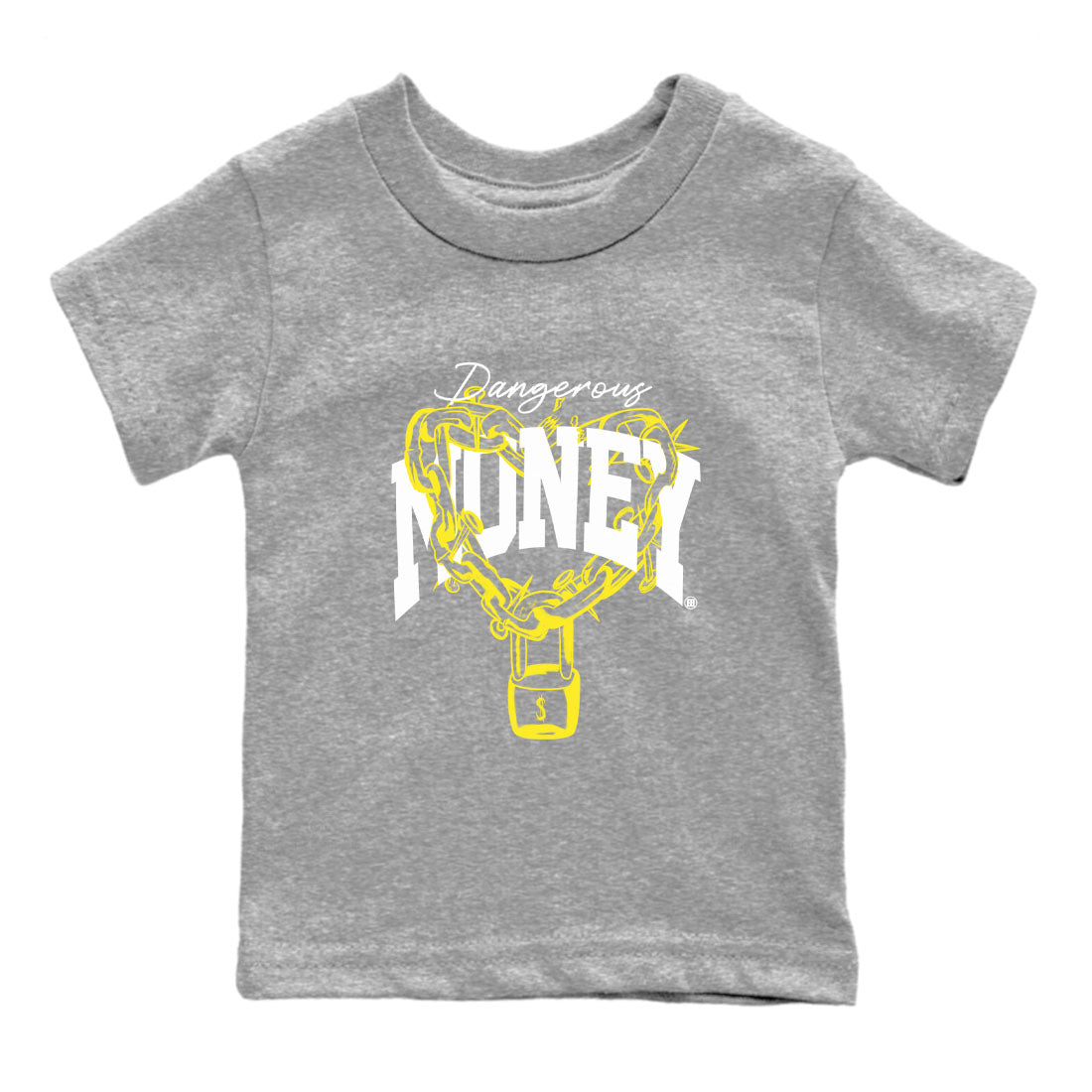4s Vivid Sulfur shirt to match jordans Dangerous Money sneaker tees Air Jordan 4 Vivid Sulfur SNRT sneaker release tees baby toddler Heather Grey 2 cotton Shirt