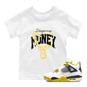 4s Vivid Sulfur shirt to match jordans Dangerous Money sneaker tees Air Jordan 4 Vivid Sulfur SNRT sneaker release tees baby toddler White 1 cotton Shirt