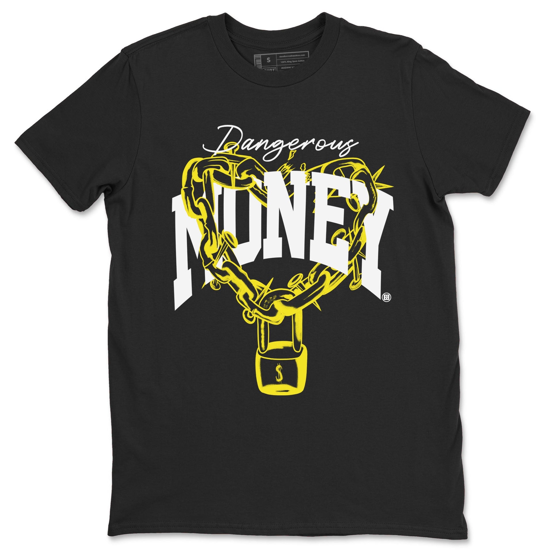 4s Vivid Sulfur shirt to match jordans Dangerous Money sneaker tees Air Jordan 4 Vivid Sulfur SNRT Sneaker Release Tees unisex cotton Black 2 crew neck shirt