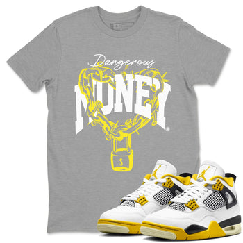 4s Vivid Sulfur shirt to match jordans Dangerous Money sneaker tees Air Jordan 4 Vivid Sulfur SNRT Sneaker Release Tees unisex cotton Heather Grey 1 crew neck shirt