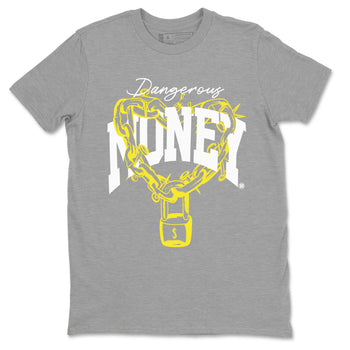 4s Vivid Sulfur shirt to match jordans Dangerous Money sneaker tees Air Jordan 4 Vivid Sulfur SNRT Sneaker Release Tees unisex cotton Heather Grey 2 crew neck shirt