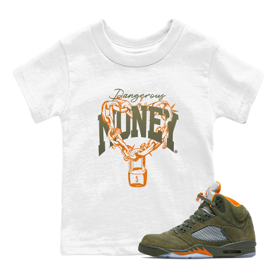 5s Olive shirt to match jordans Dangerous Money sneaker tees Air Jordan 5 Olive SNRT Sneaker Release Tees Streetwear baby toddler White 1 cotton Shirt