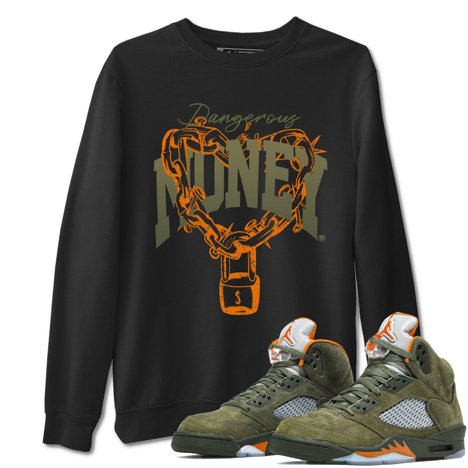 5s Olive shirt to match jordans Dangerous Money sneaker tees Air Jordan 5 Olive SNRT Sneaker Release Tees Streetwear unisex cotton Black 1 crew neck shirt