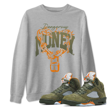 5s Olive shirt to match jordans Dangerous Money sneaker tees Air Jordan 5 Olive SNRT Sneaker Release Tees Streetwear unisex cotton Heather Grey 1 crew neck shirt