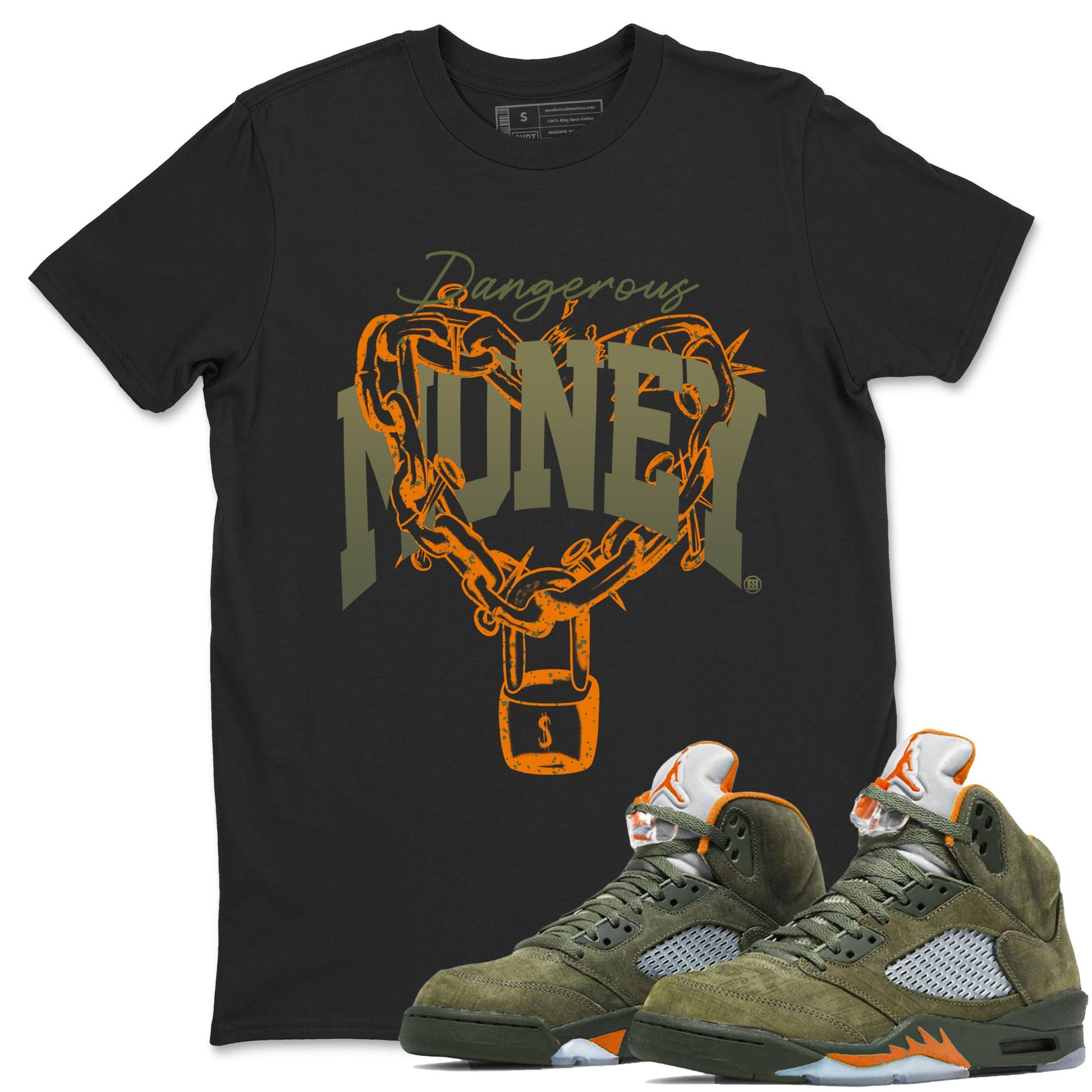 5s Olive shirt to match jordans Dangerous Money sneaker tees Air Jordan 5 Olive SNRT Sneaker Release Tees Streetwear unisex cotton Black 1 crew neck shirt