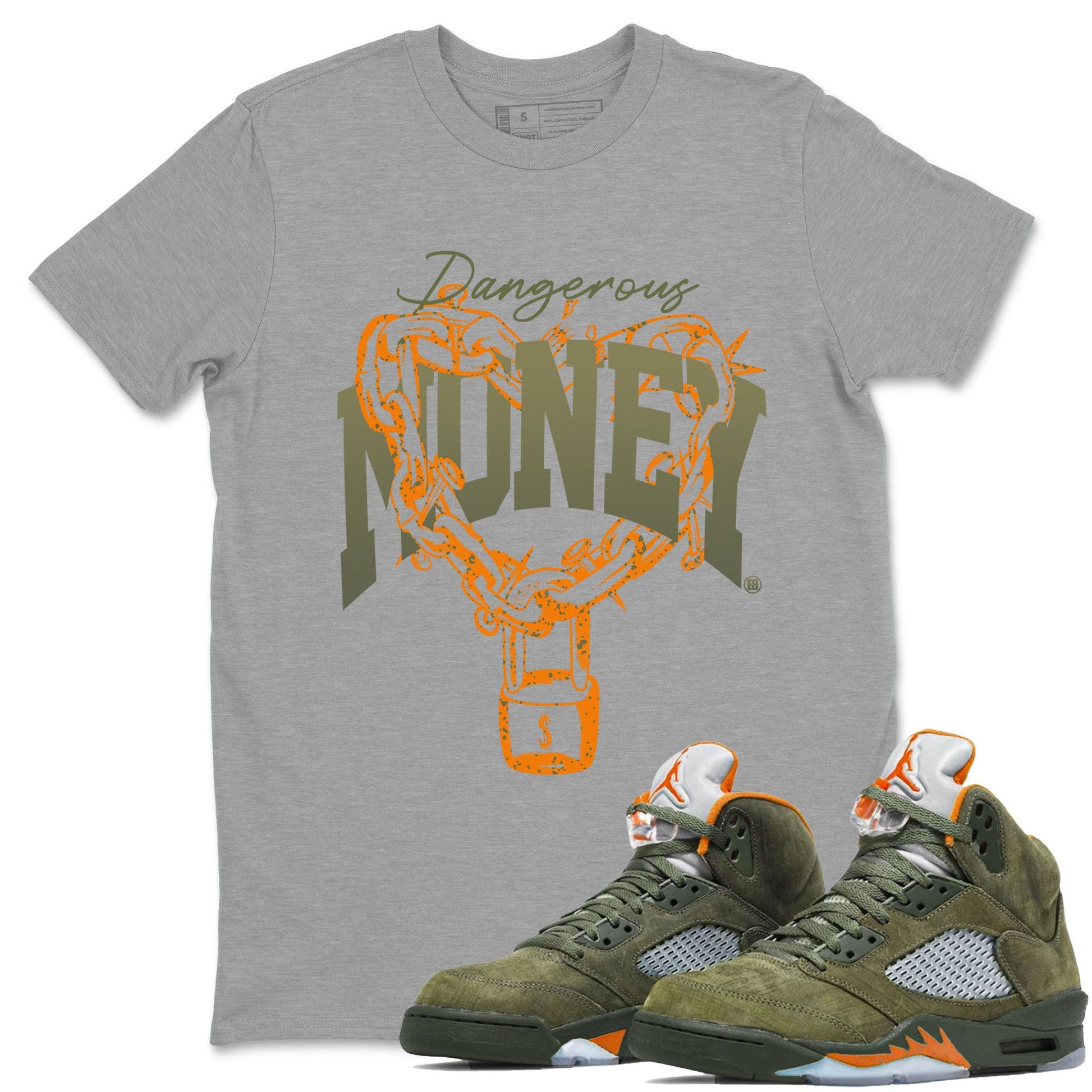 5s Olive shirt to match jordans Dangerous Money sneaker tees Air Jordan 5 Olive SNRT Sneaker Release Tees Streetwear unisex cotton Heather Grey 1 crew neck shirt