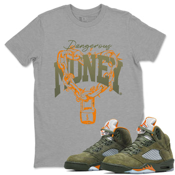 5s Olive shirt to match jordans Dangerous Money sneaker tees Air Jordan 5 Olive SNRT Sneaker Release Tees Streetwear unisex cotton Heather Grey 1 crew neck shirt