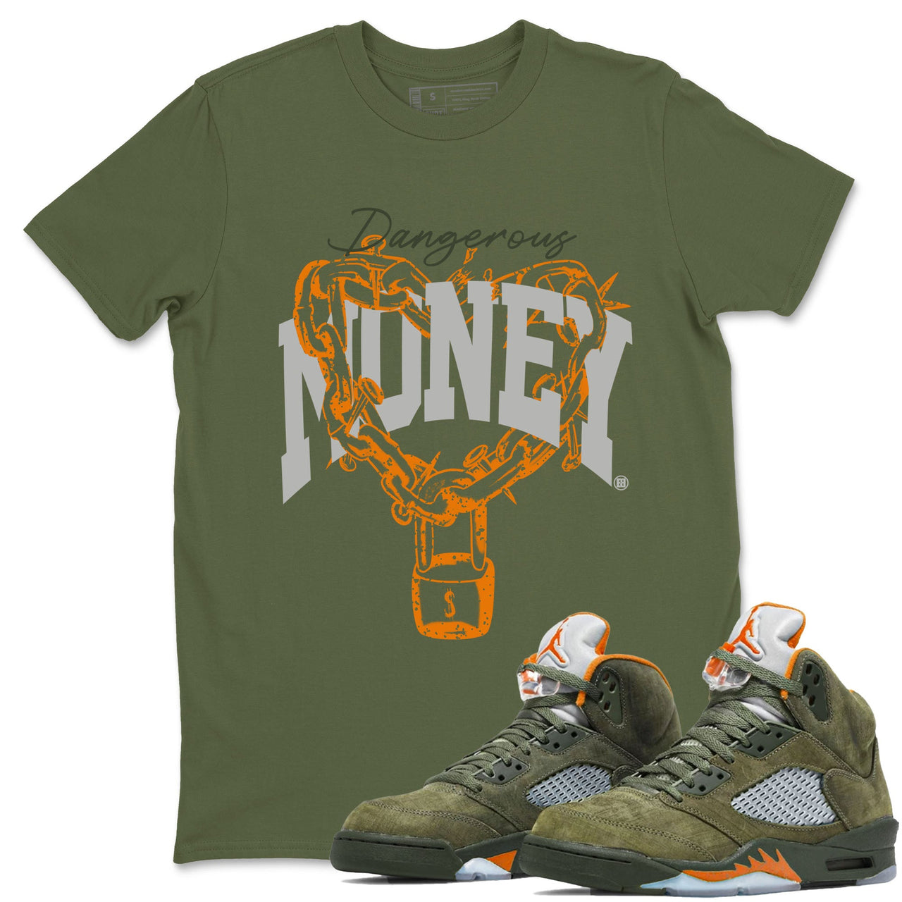 5s Olive shirt to match jordans Dangerous Money sneaker tees Air Jordan 5 Olive SNRT Sneaker Release Tees Streetwear unisex cotton Military Green 1 crew neck shirt