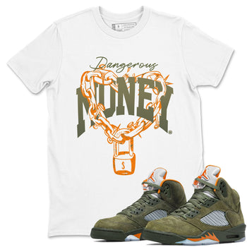 5s Olive shirt to match jordans Dangerous Money sneaker tees Air Jordan 5 Olive SNRT Sneaker Release Tees Streetwear unisex cotton White 1 crew neck shirt