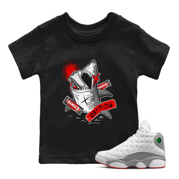 Wolf Grey 13 shirt to match jordans Dangerous Shark sneaker tees Air Jordan 13 Wolf Grey SNRT Sneaker Release Tees Baby Toddler Black 1 T-Shirt