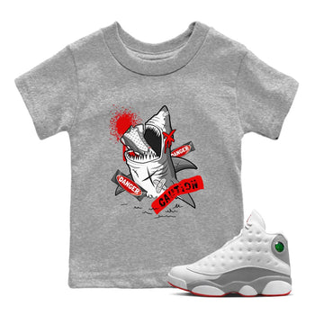 Wolf Grey 13 shirt to match jordans Dangerous Shark sneaker tees Air Jordan 13 Wolf Grey SNRT Sneaker Release Tees Baby Toddler Heather Grey 1 T-Shirt